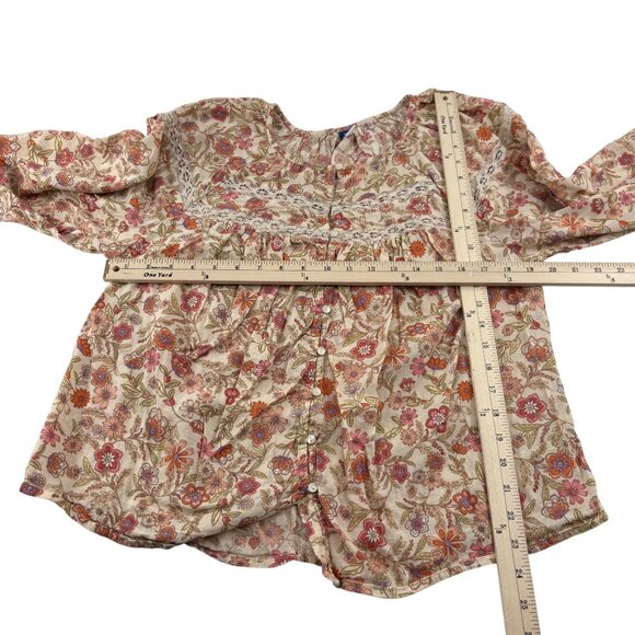 Old Navy Womens Floral Blouse M Long Sleeve Button Front Boho Style - Picture 4 of 6